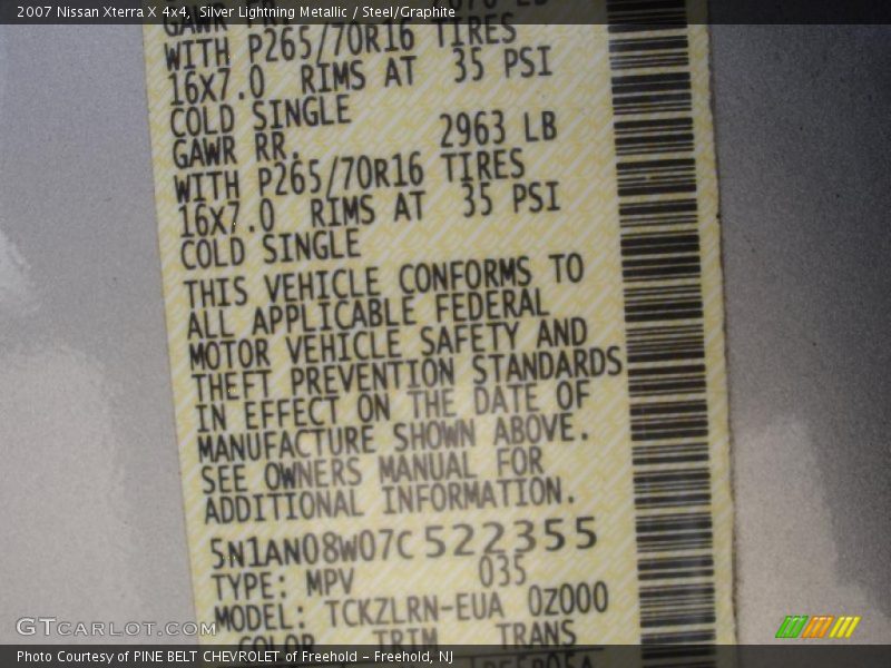 Silver Lightning Metallic / Steel/Graphite 2007 Nissan Xterra X 4x4