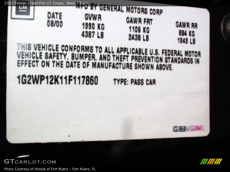 Black / Black 2001 Pontiac Grand Prix GT Coupe