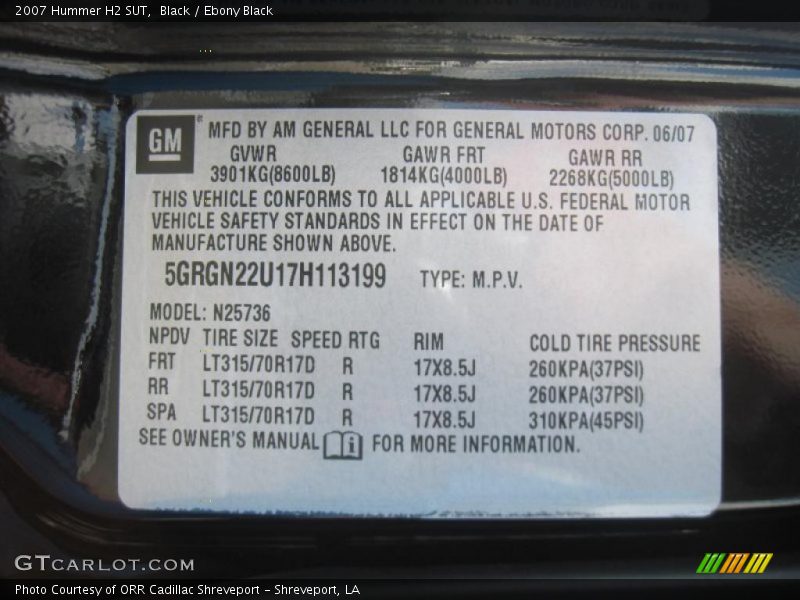 Black / Ebony Black 2007 Hummer H2 SUT