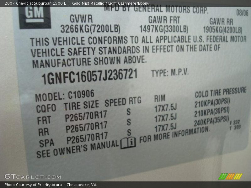 Gold Mist Metallic / Light Cashmere/Ebony 2007 Chevrolet Suburban 1500 LT