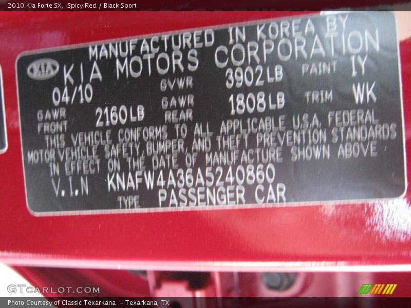 Spicy Red / Black Sport 2010 Kia Forte SX