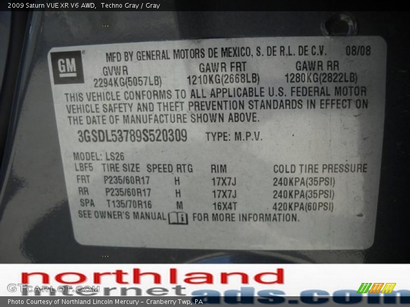 Techno Gray / Gray 2009 Saturn VUE XR V6 AWD