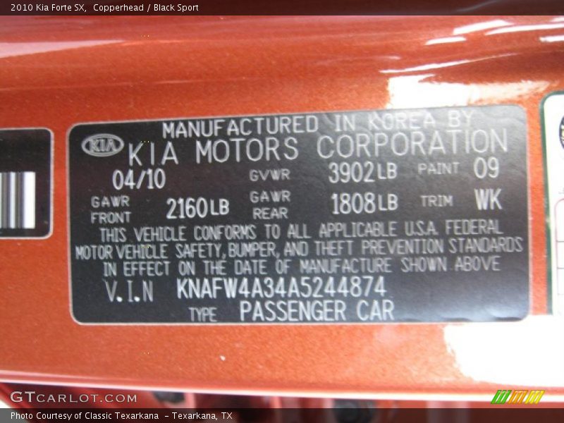 Copperhead / Black Sport 2010 Kia Forte SX