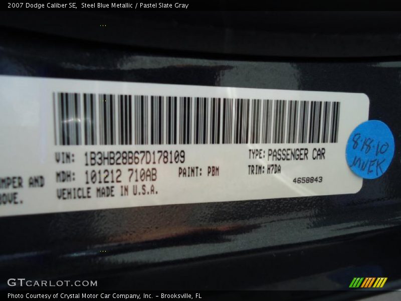 Steel Blue Metallic / Pastel Slate Gray 2007 Dodge Caliber SE