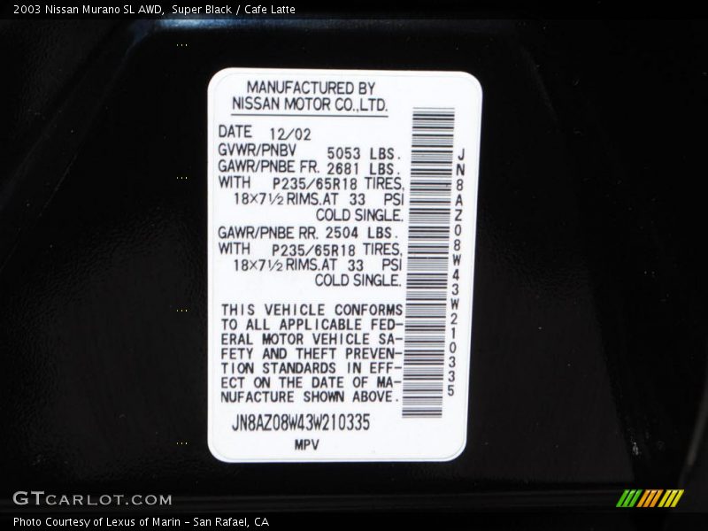 Super Black / Cafe Latte 2003 Nissan Murano SL AWD