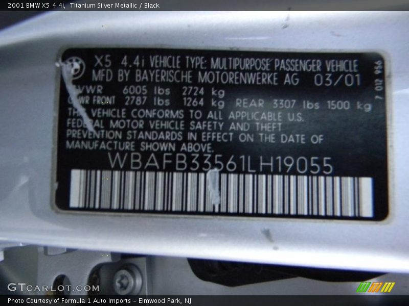 Titanium Silver Metallic / Black 2001 BMW X5 4.4i