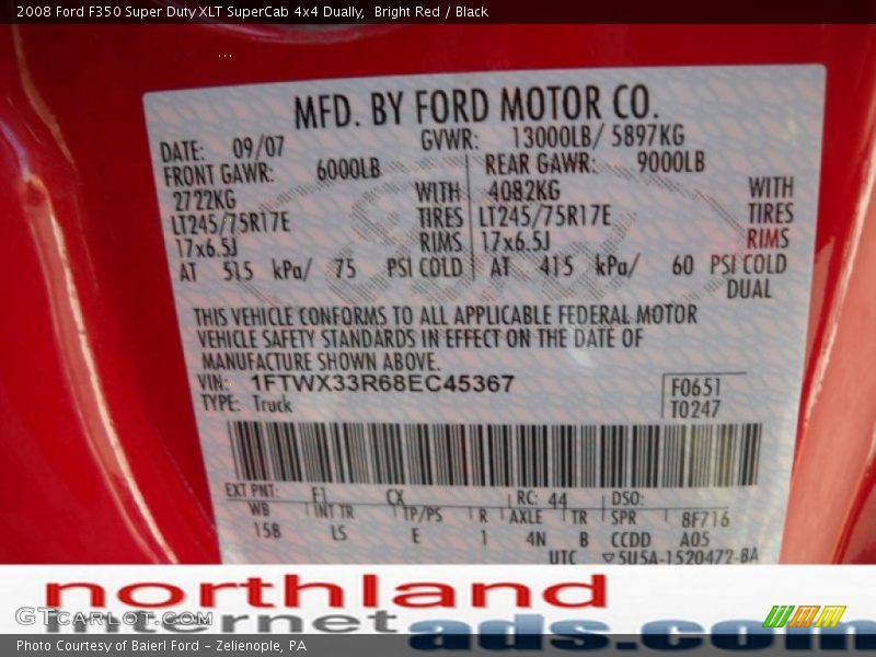 Bright Red / Black 2008 Ford F350 Super Duty XLT SuperCab 4x4 Dually