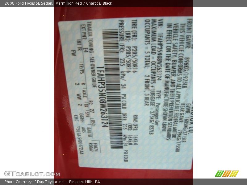 Vermillion Red / Charcoal Black 2008 Ford Focus SE Sedan