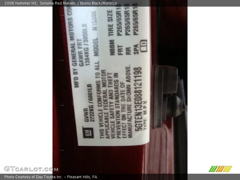 Sonoma Red Metallic / Ebony Black/Morocco 2008 Hummer H3