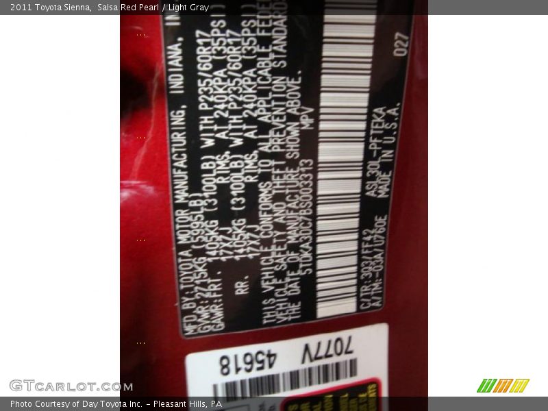 Salsa Red Pearl / Light Gray 2011 Toyota Sienna