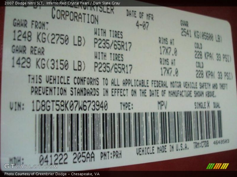 Inferno Red Crystal Pearl / Dark Slate Gray 2007 Dodge Nitro SLT