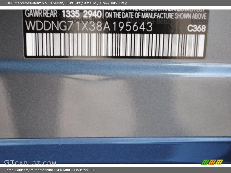 Flint Grey Metallic / Grey/Dark Grey 2008 Mercedes-Benz S 550 Sedan