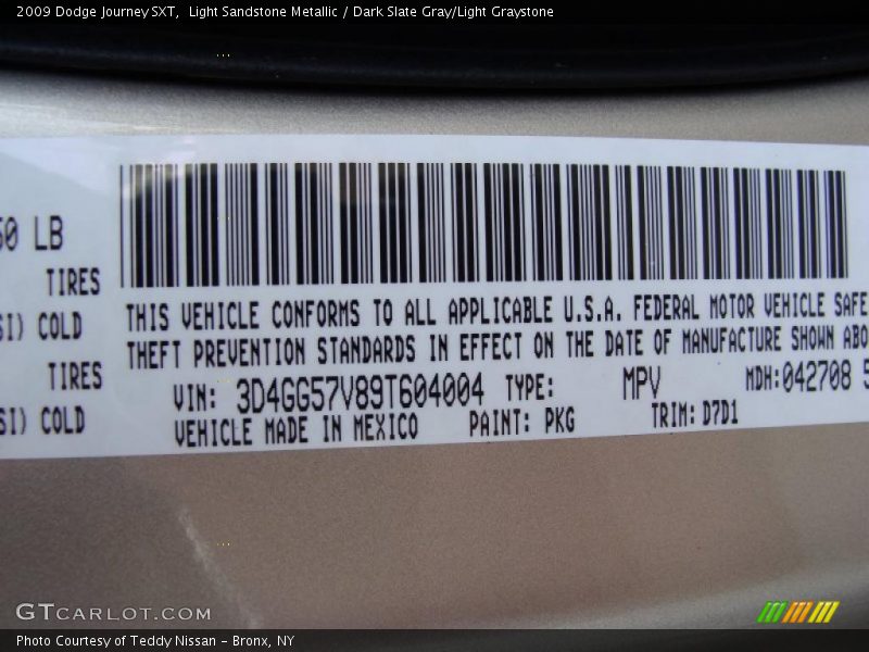 Light Sandstone Metallic / Dark Slate Gray/Light Graystone 2009 Dodge Journey SXT