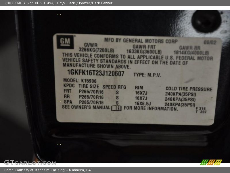 Onyx Black / Pewter/Dark Pewter 2003 GMC Yukon XL SLT 4x4