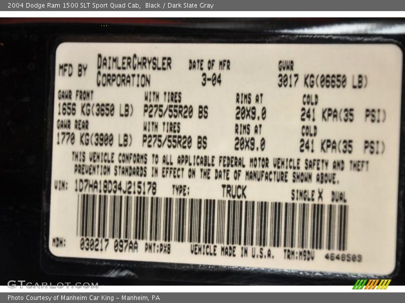Black / Dark Slate Gray 2004 Dodge Ram 1500 SLT Sport Quad Cab