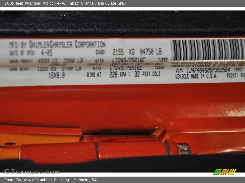 Impact Orange / Dark Slate Gray 2005 Jeep Wrangler Rubicon 4x4