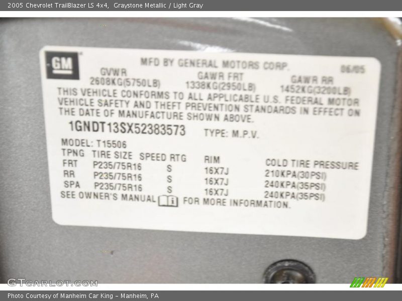 Graystone Metallic / Light Gray 2005 Chevrolet TrailBlazer LS 4x4