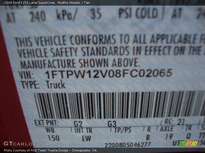 Redfire Metallic / Tan 2008 Ford F150 Lariat SuperCrew