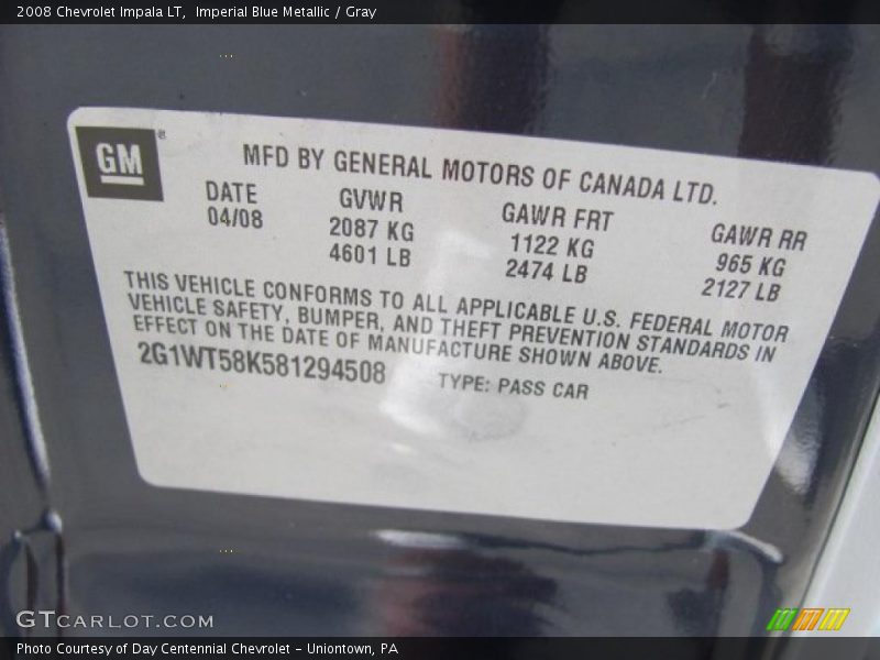 Imperial Blue Metallic / Gray 2008 Chevrolet Impala LT