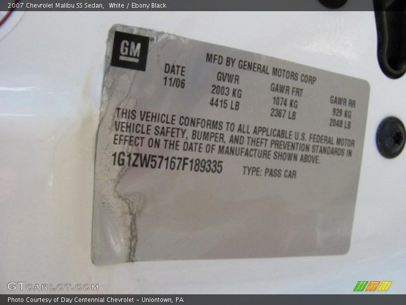 White / Ebony Black 2007 Chevrolet Malibu SS Sedan