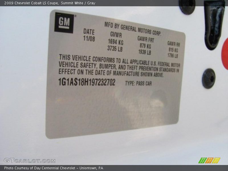 Summit White / Gray 2009 Chevrolet Cobalt LS Coupe