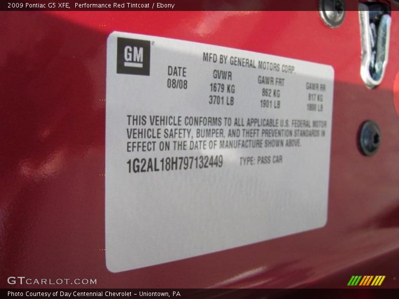 Performance Red Tintcoat / Ebony 2009 Pontiac G5 XFE