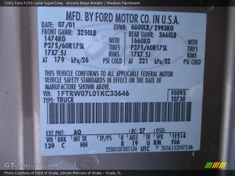 Arizona Beige Metallic / Medium Parchment 2001 Ford F150 Lariat SuperCrew