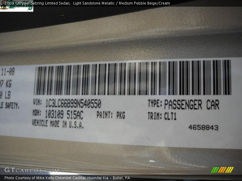 Light Sandstone Metallic / Medium Pebble Beige/Cream 2009 Chrysler Sebring Limited Sedan