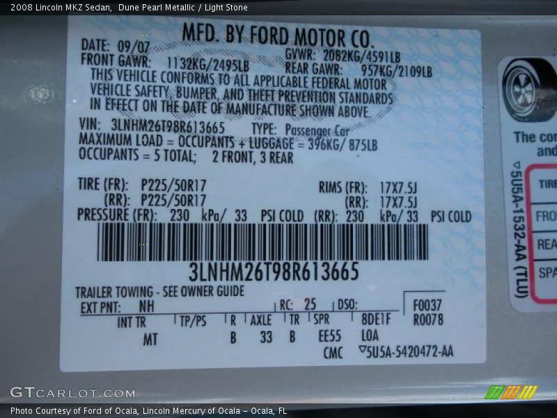 Dune Pearl Metallic / Light Stone 2008 Lincoln MKZ Sedan