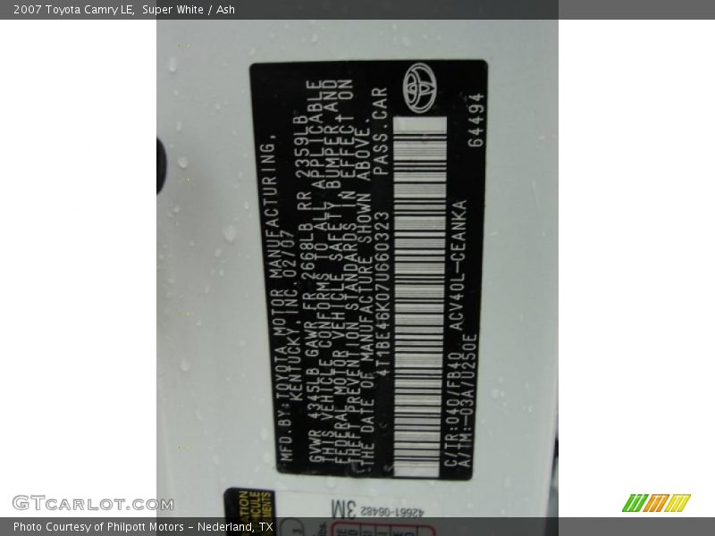 Super White / Ash 2007 Toyota Camry LE