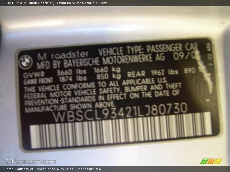 Titanium Silver Metallic / Black 2001 BMW M Dinan Roadster