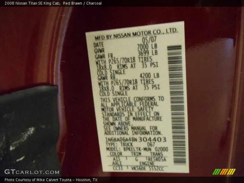 Red Brawn / Charcoal 2008 Nissan Titan SE King Cab