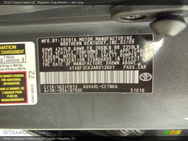 Magnetic Gray Metallic / Ash Gray 2010 Toyota Camry LE