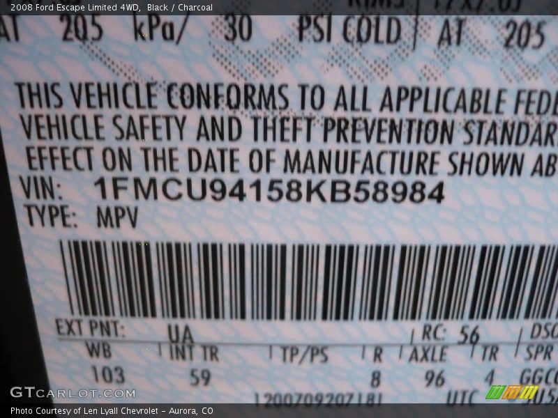 Black / Charcoal 2008 Ford Escape Limited 4WD