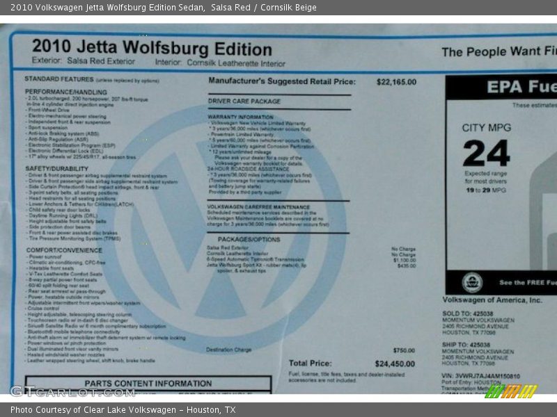 Salsa Red / Cornsilk Beige 2010 Volkswagen Jetta Wolfsburg Edition Sedan