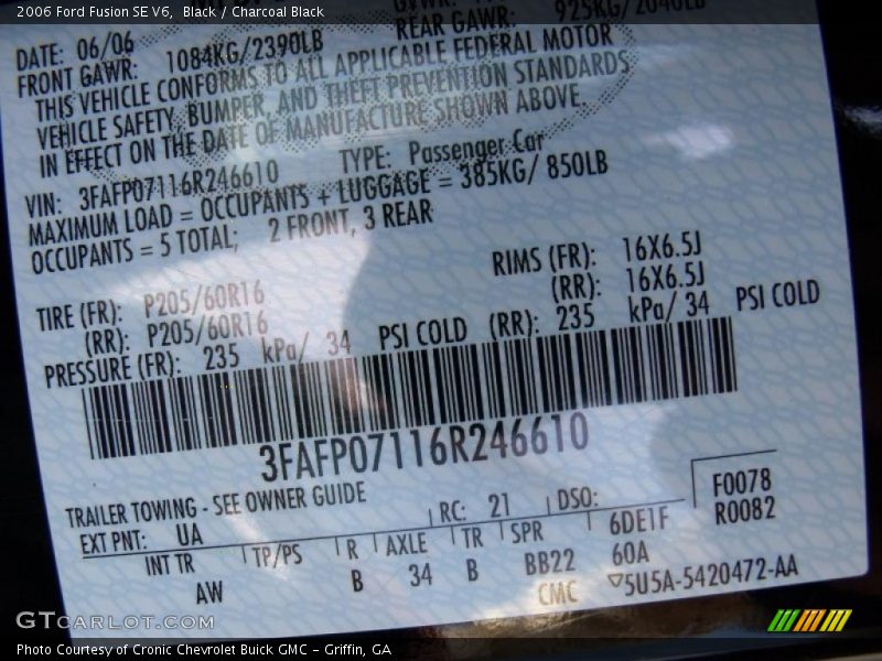 Black / Charcoal Black 2006 Ford Fusion SE V6
