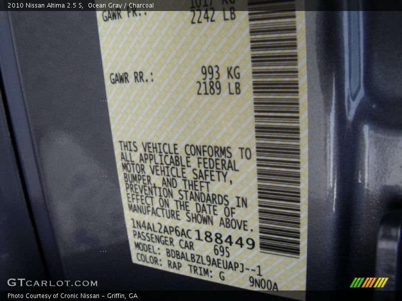 Ocean Gray / Charcoal 2010 Nissan Altima 2.5 S