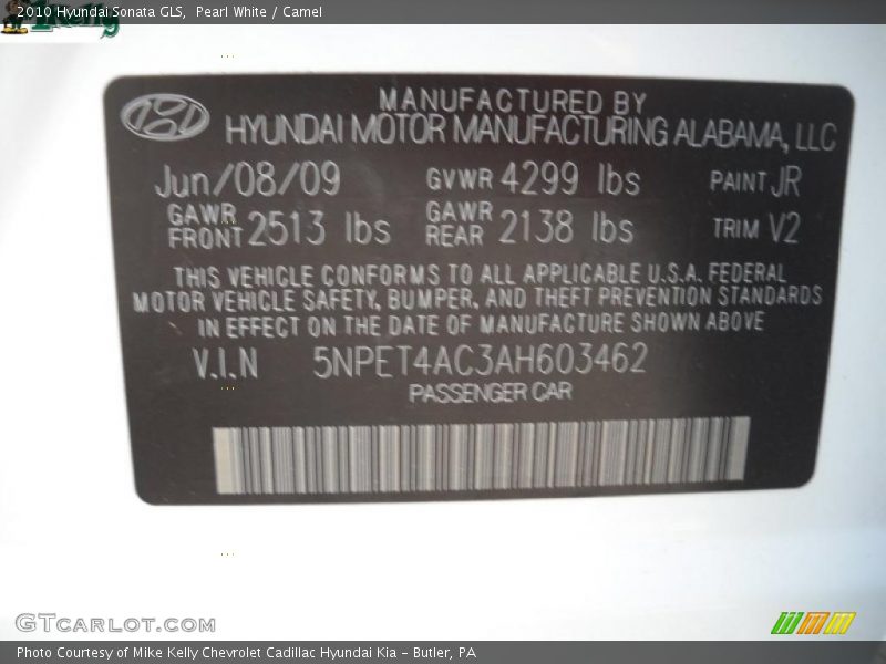 Pearl White / Camel 2010 Hyundai Sonata GLS