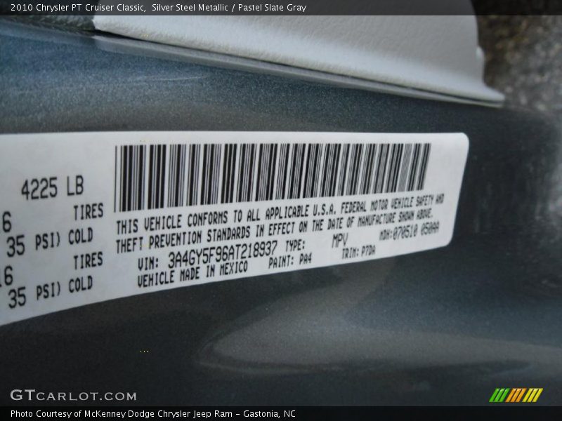 Silver Steel Metallic / Pastel Slate Gray 2010 Chrysler PT Cruiser Classic