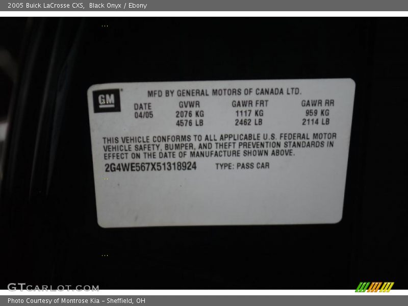 Black Onyx / Ebony 2005 Buick LaCrosse CXS
