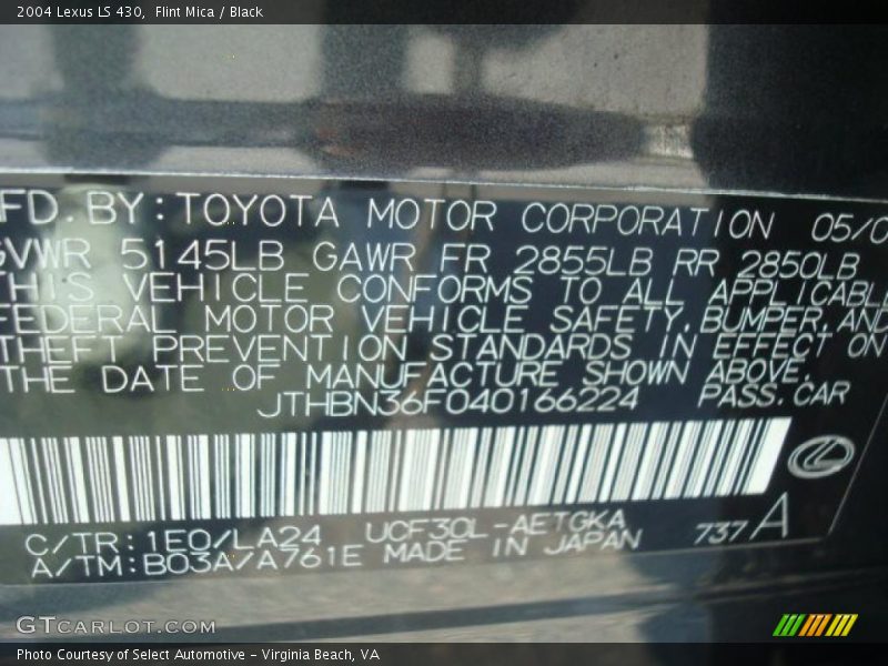 Flint Mica / Black 2004 Lexus LS 430