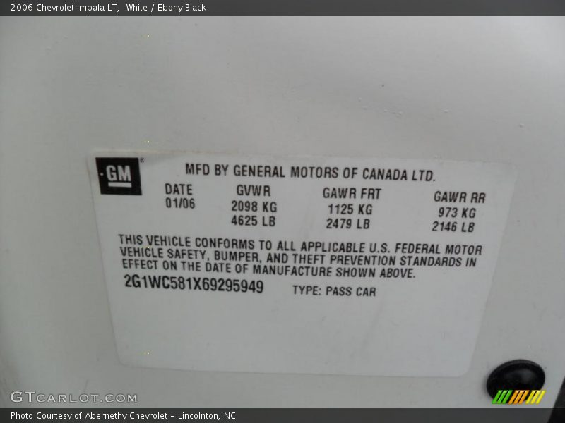 White / Ebony Black 2006 Chevrolet Impala LT