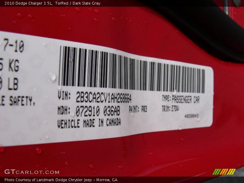TorRed / Dark Slate Gray 2010 Dodge Charger 3.5L