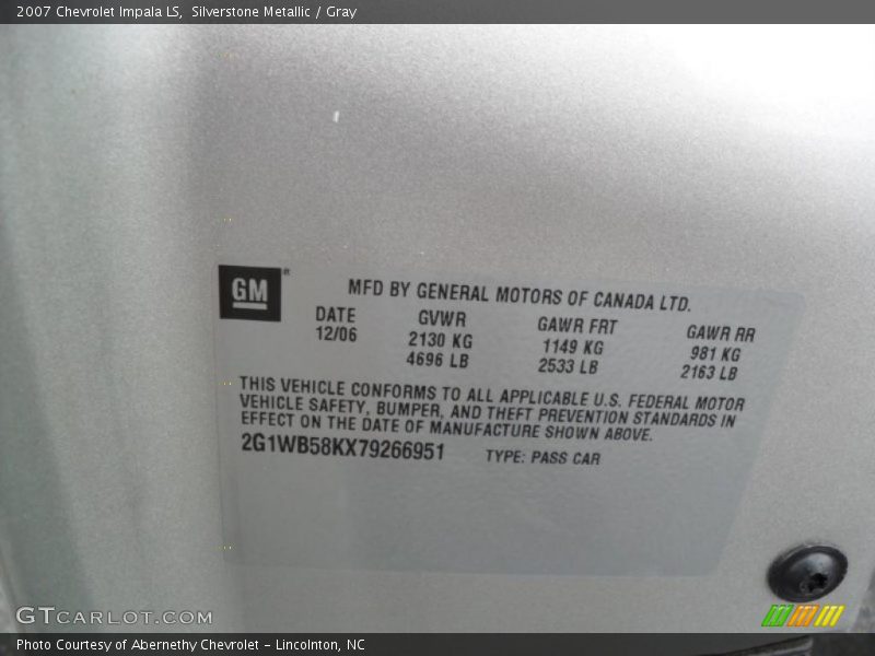 Silverstone Metallic / Gray 2007 Chevrolet Impala LS