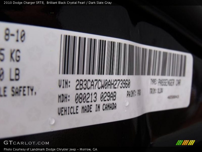 Brilliant Black Crystal Pearl / Dark Slate Gray 2010 Dodge Charger SRT8