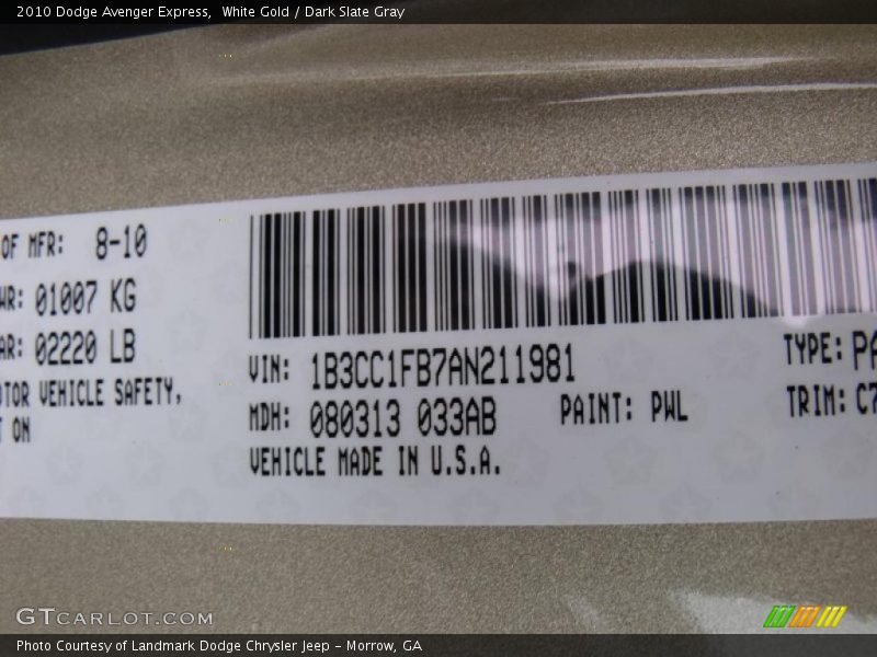 White Gold / Dark Slate Gray 2010 Dodge Avenger Express