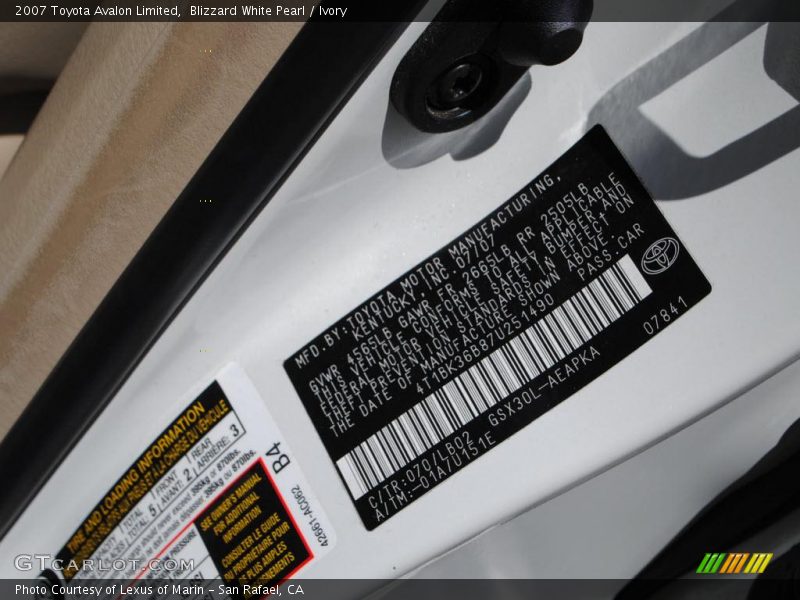 Blizzard White Pearl / Ivory 2007 Toyota Avalon Limited