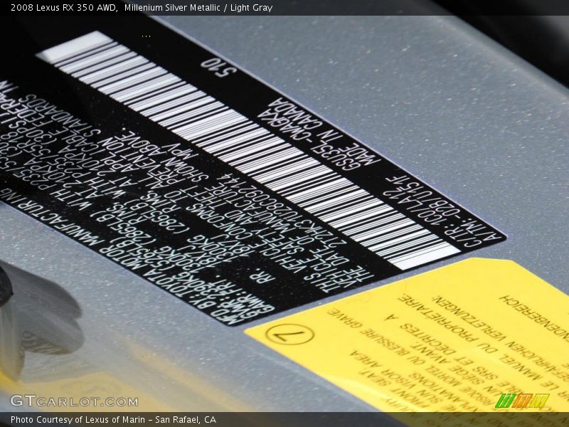 Millenium Silver Metallic / Light Gray 2008 Lexus RX 350 AWD