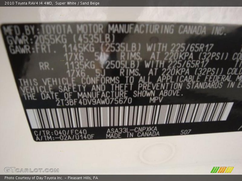 Super White / Sand Beige 2010 Toyota RAV4 I4 4WD