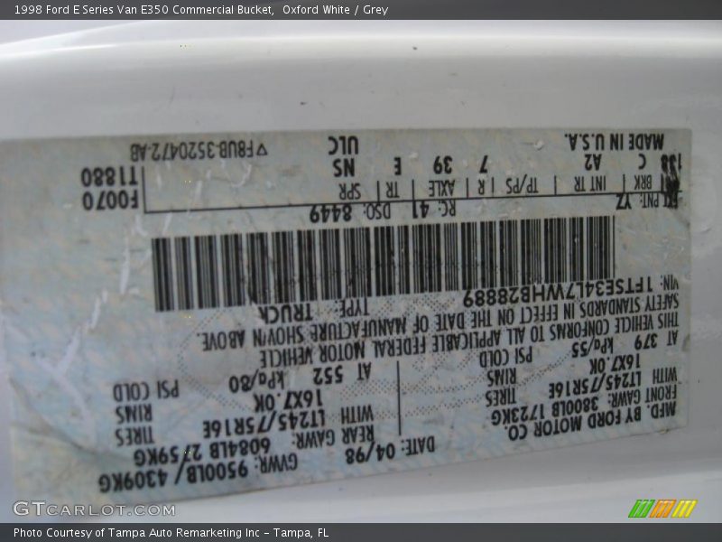 Oxford White / Grey 1998 Ford E Series Van E350 Commercial Bucket